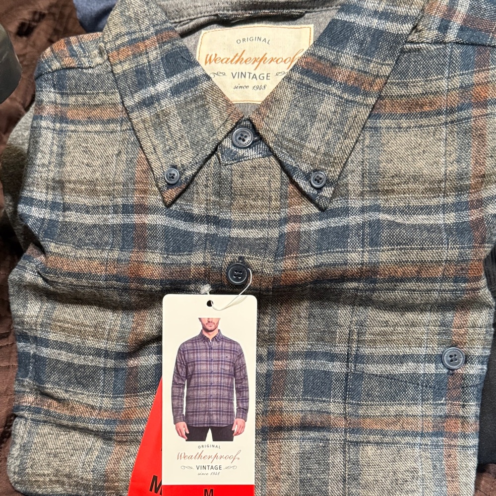 Weatherproof Vintage Blue and Brown Plaid Shirt
